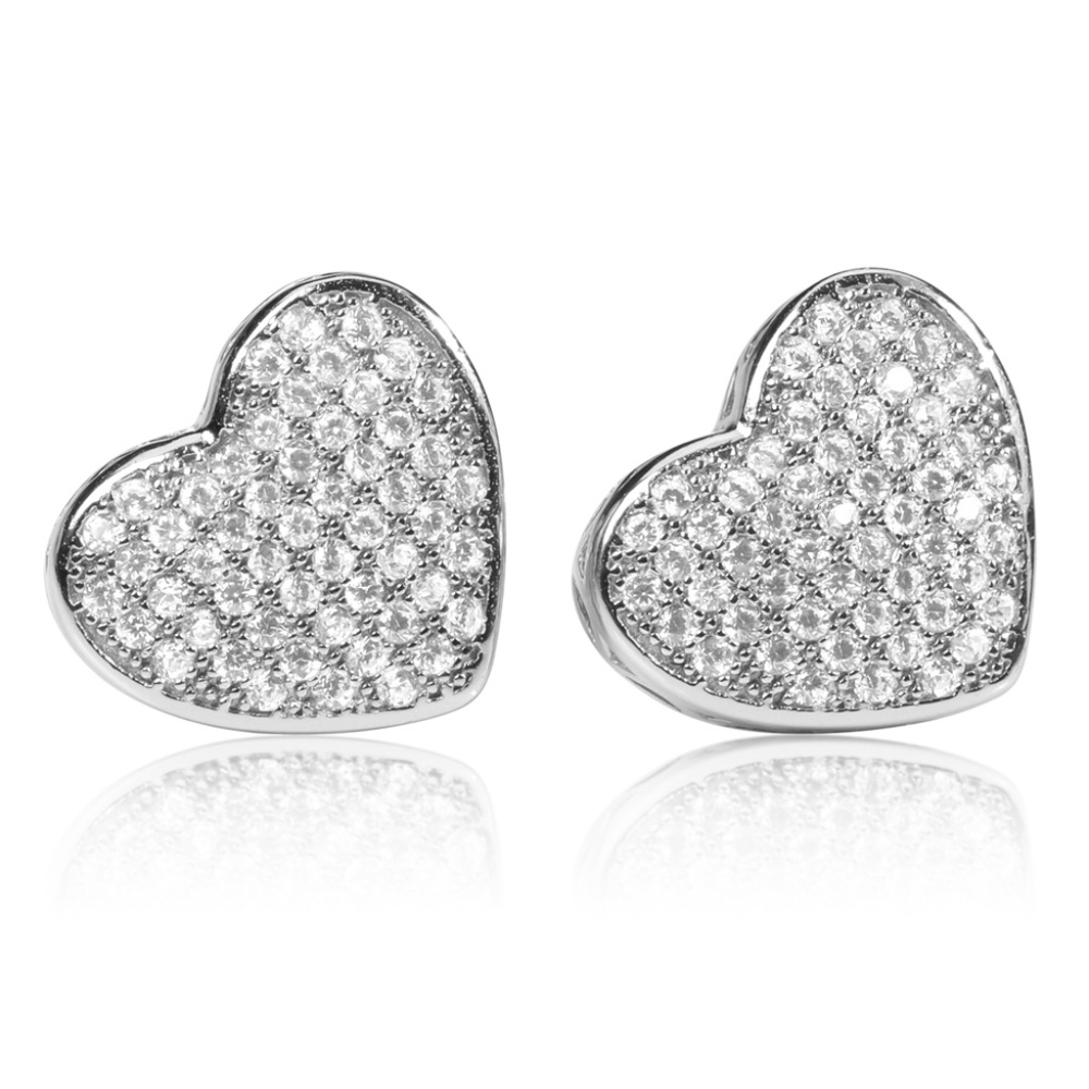 Womens Cute Large White Gold 925 Sterling Silver Fashion Cz Heart Stud Earrings